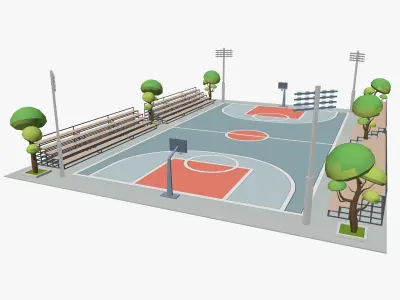 Cartoon Basketball Court Low-poly 3D model