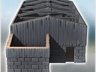 Stone and wooden industrial building with metal beams without a  3D print model
