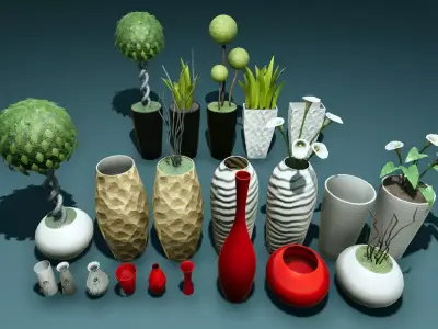 Plants and vases Low-poly 3D model
