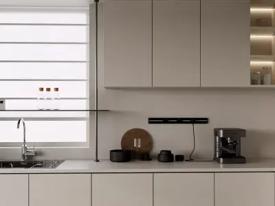 Modern Minimalist Black - White Kitchen with Island 3D model