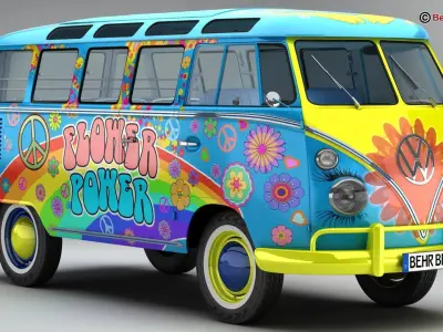 Volkswagen Type 2 Samba 1963 Hippie  3D model