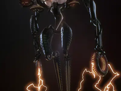 RAIGO robot with lightning Low-poly 3D model