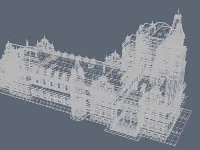 Castle building with towers and turrets 3D model