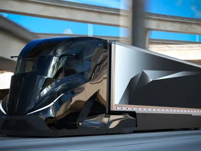  Futuristic Modern Truck Black Rigged for Cinema 4D 