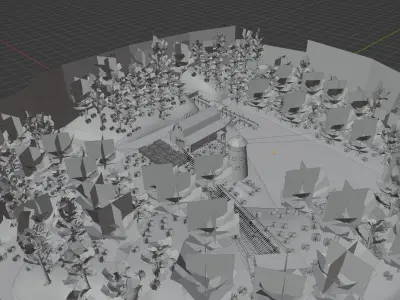 A Rustic Countryside Farm with Windmill and Riverside Barn 3D model