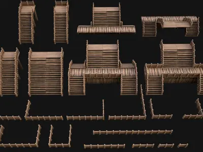 Stairs and Fences Medieval Pack Low-poly 3D model