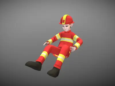 Cartoon Fireman Low-poly 3D model