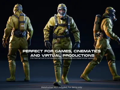 Hazmat Protective Suit in 5 colors for Metahumans Low-poly 3D model
