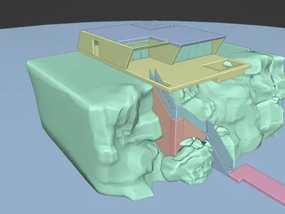 House on the cliff with pool Low-poly 3D model