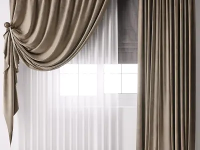 hadi curtain 63 classic curtain with roman blind Low-poly 3D model