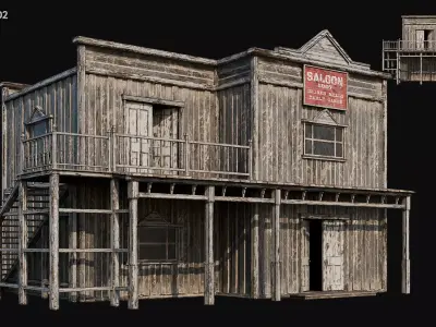 WILD WEST 02 with INTERIORS 4K TEXTURES Low-poly 3D model