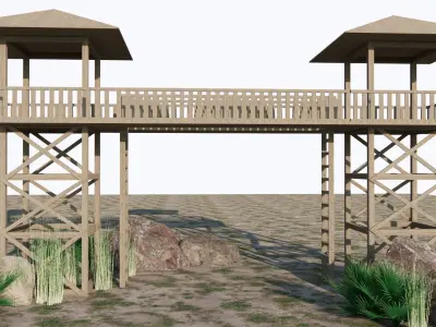 TOWER-4-DOUBLE AND BRIDGE Low-poly 3D model