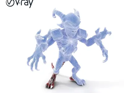 Demonic Warrior Horned Creature with Armor and Claws for Games Low-poly 3D model