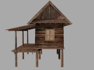 Ancient Thai wooden house Low-poly 3D model