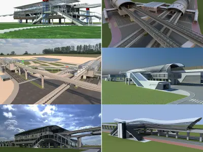 Collection of Light Rail Stations 3D model
