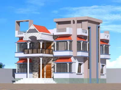 Modern Duplex House 3D Model   3D model