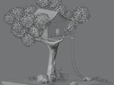 Tree house Low-poly 3D model