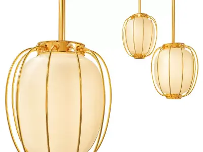 Wide Aged Brass Pendant Light 3D model