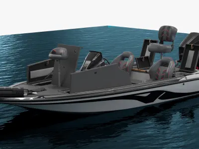  Open Deck Casting Boat White Floating Rigged for Cinema 4D 