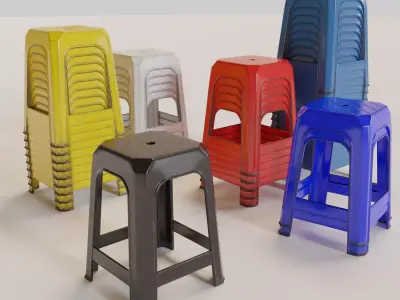 Stackable Plastic Stool Low-poly 3D model