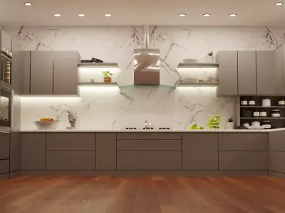 Kitchen modern with cabinets and marble floors Free low-poly 3D model