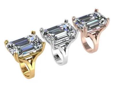 Ring300 emerald cut diamond ring 3D print model