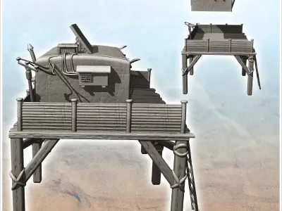 Post-apocalyptic house on stilts with solar panels and access la 3D print model