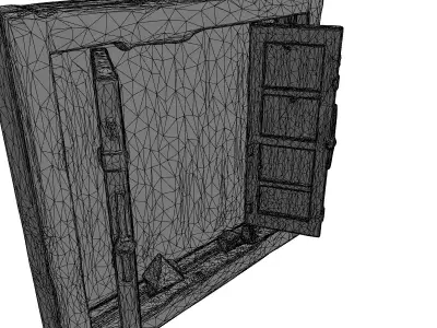 Rustic Broken Wooden Window Frame Low-poly 3D model