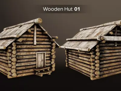 Wooden Huts Pack Low-poly 3D model