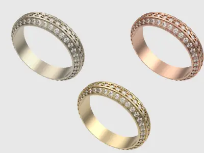 Triple Row Gemstone Ring JDBCo 3D print model