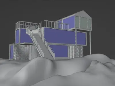 Modern Ship Container House with Outside Stair and Glass Design Low-poly 3D model