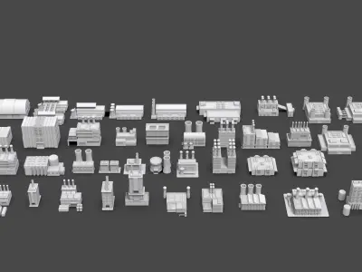 Low Poly Industrial Building Pack Of 40 -Game Ready -Untextured Low-poly 3D model