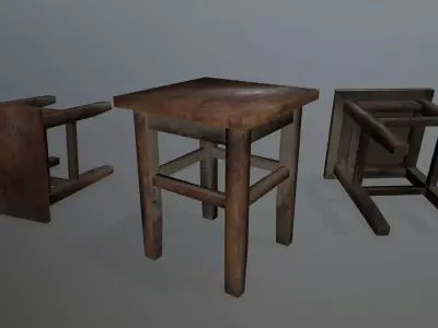 Footstool wooden table Low-poly 3D model