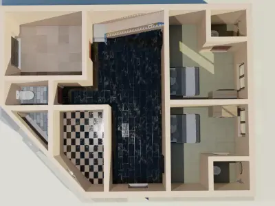 Modern Corner Residence House with Rooftop Access 3D model