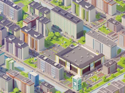 Eastern Europe City Low-poly 3D model