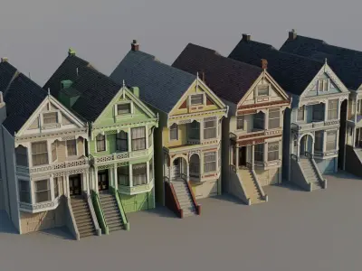 San Francisco Painted Ladies - US West Coast Houses Pack Low-poly 3D model