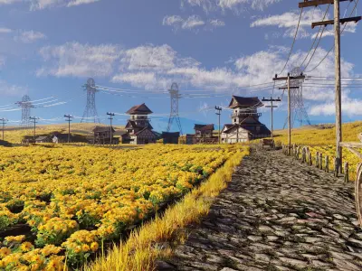 Farm Flower Field Scene 3D model