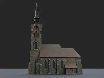 Old medieval church Low-poly 3D model