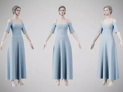 Dress 10 Light Blue Low-poly 3D model