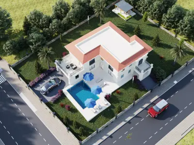 3d new modern villa  ready render settings and model 3D model