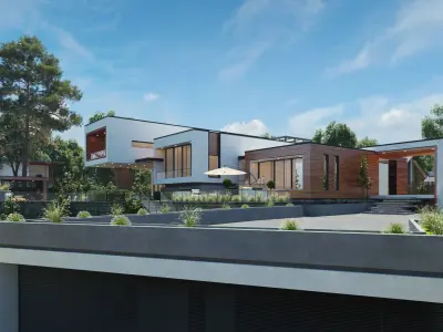 Modern house 3D scene environment with forest surrounded 3D model