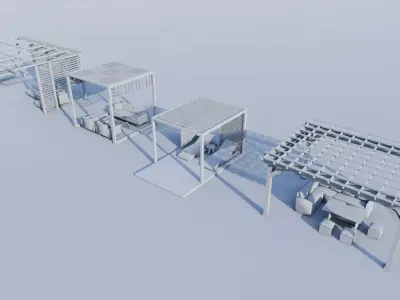 Modern Pergola Patio Set with Sitting and Loungers 3D model