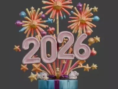 Stylized 2026 New Year Celebration 3D Sculpture Low-poly 3D model