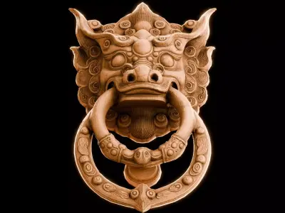 Ancient Wooden Door Handle Weathered Nepal  Artifact HANDLE01 Low-poly 3D model