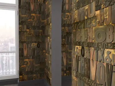 WallDeco-Life-var-73 room with wooden floor and wallpaper 3D model