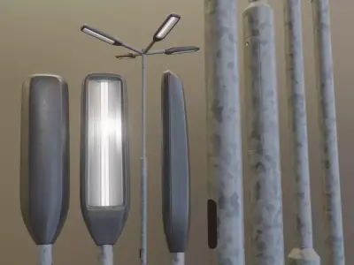 Street Light 3 Galvanized F4 M1 K0 3000 mm Low-poly 3D model