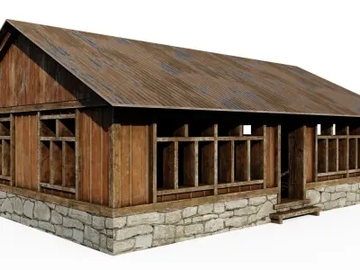 Wooden Cabin Low-poly 3D model