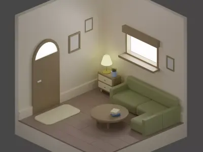 Living room 3D model Low-poly 3D model buy