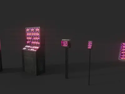 Set of Sci-Fi Computer Equipment Low-poly 3D model
