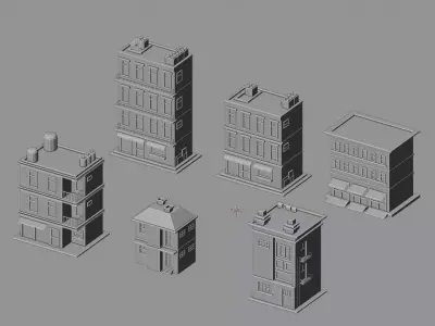 Stylized Low Poly Houses Pack 6 Game Ready Buildings Low-poly 3D model
